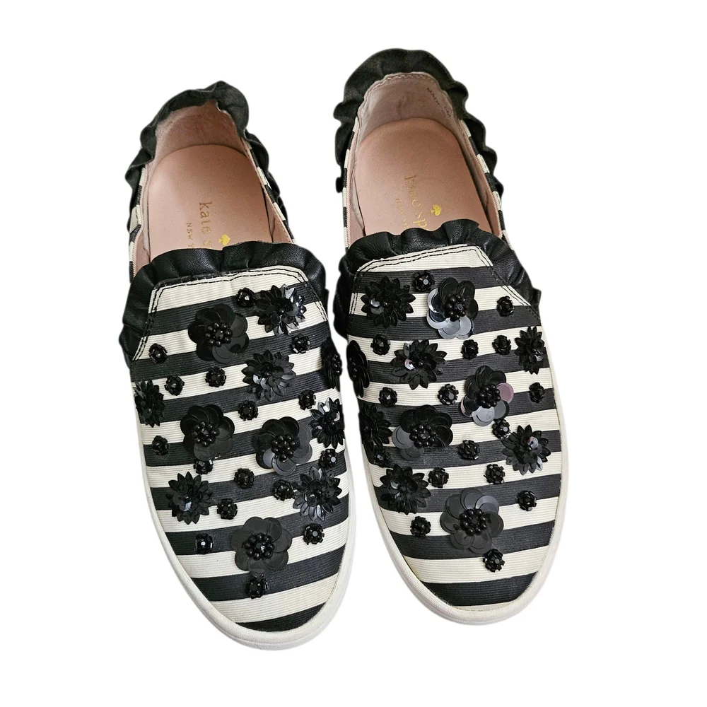 Kate Spade New York Louise Sneakers Womens 6 Slip On Shoes Striped Black White